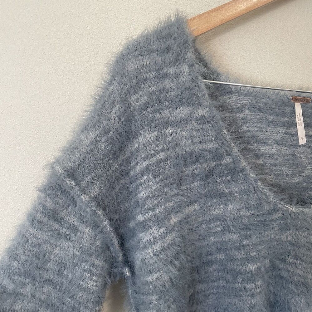 Free People Womens S Serendipity Sweater Grey Blue Boho Eyelash Soft Cozy - Picture 5 of 12